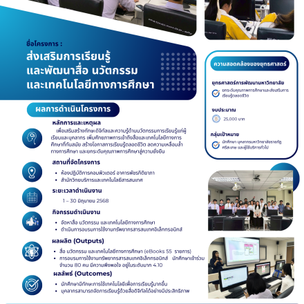 ส่งเสริมการเรียนรู้และพัฒนาสื่อนวัตกรรม และเทคโนโลยีทางการศึกษา